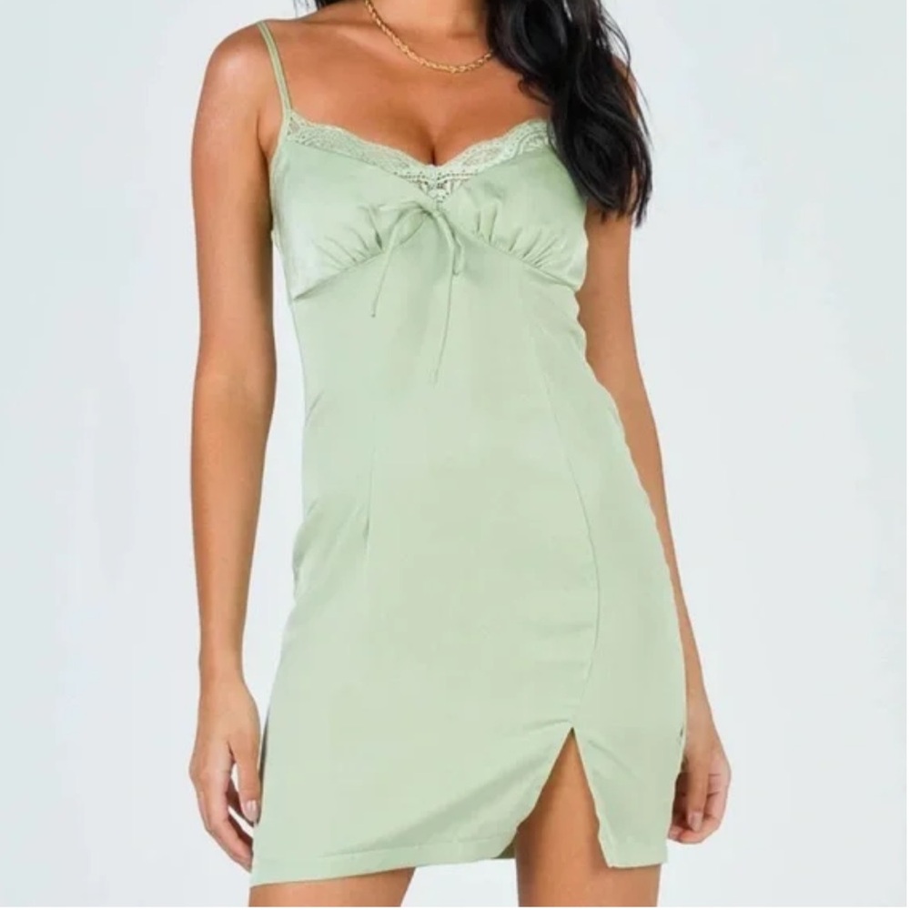 Princess Polly Sage Green Maisie Slip Mini Dress with side slit size 4 NEW